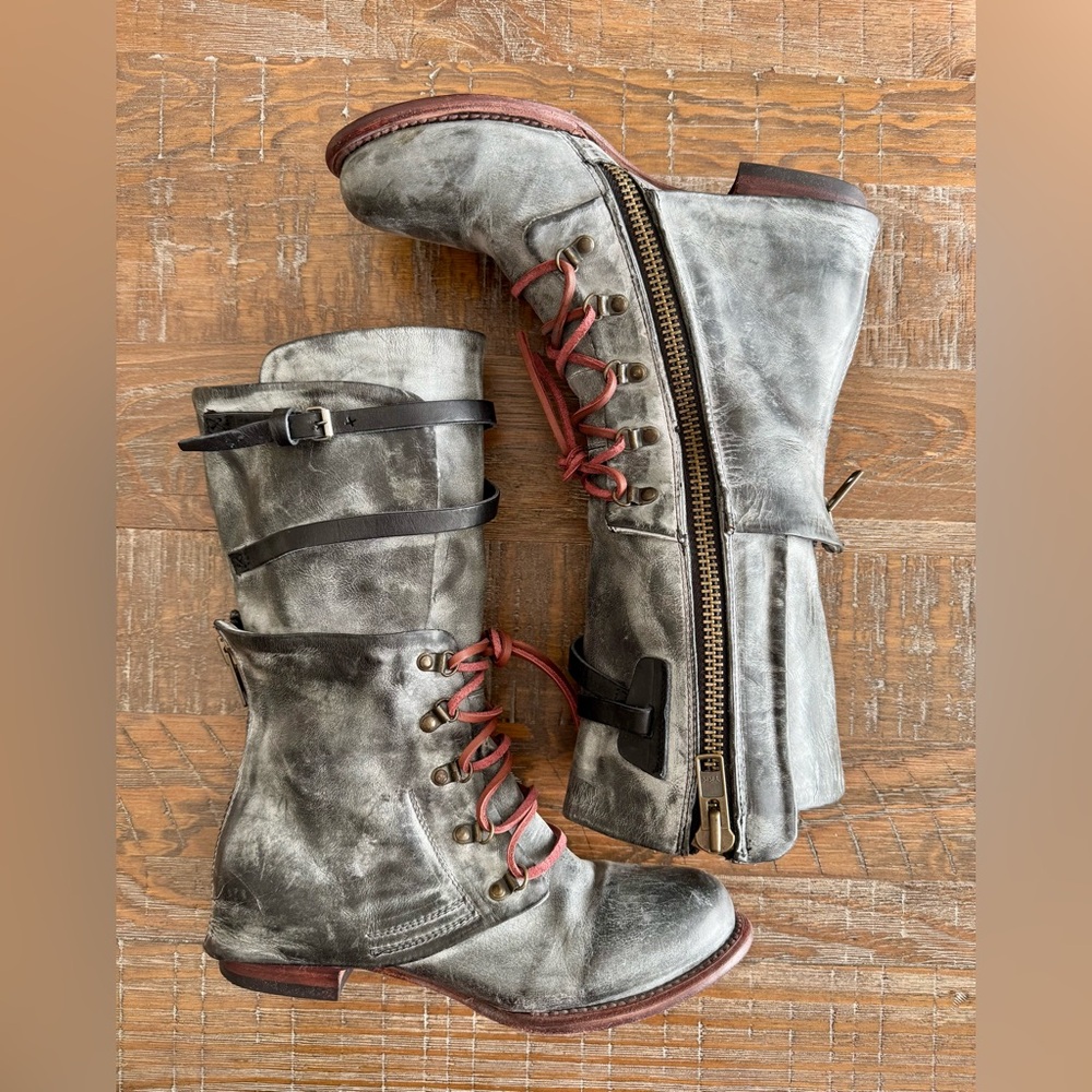 Freebird Ravi Womens Distressed Gray Leather Mid-Calf Boots w/ Side Zip, Size 10